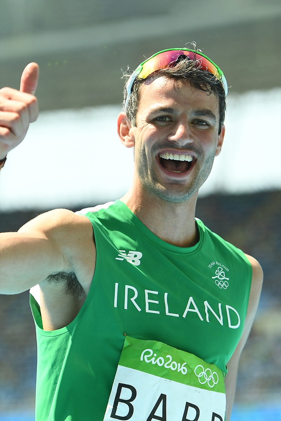 Thomas Barr giving a thumbs up in his Ireland vest